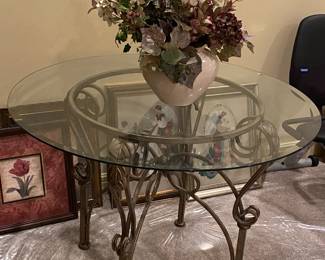 Champaign Iron Kitchen Terrace Table with Beveled Glass Top