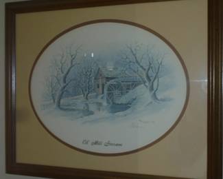 E. Burger  paintings: small oval matted/framed 'Ol' Mill Stream' 1982 signed