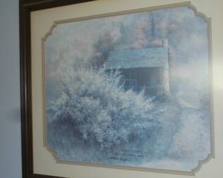 Ben Hampton paintings: Large oval matted/framed 'Backwood Redbuds' 1987 signed