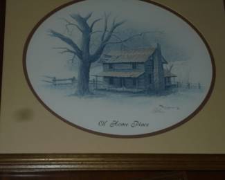 E. Burger  paintings: medium oval matted/framed 'Ol' Home Place' 1982 signed