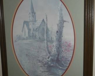 Ben Hampton paintings: Large oval matted/framed 'Sunrise Service' 1984 signed