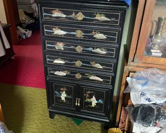 . . . Korean black-lacquered chest/jewelry armoire
