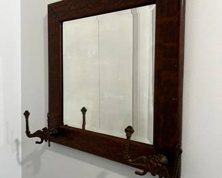 Antique mirror with hooks