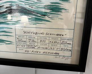 Northbound Schooners Art Original Lithograph Signed & Numbered Paul Geygan 