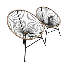 $200 USD     Pair Boho Wire Egg Accent Metal Accent Stand w Rope Accents Chairs EK221-75    Elevate your space with our Pair Boho Wire Egg Accent Chairs. Crafted from premium metal, each chair features intricately woven rope accents, adding a touch of elegance to any room. The unique wire egg shape provides both style and comfort, making these chairs the perfect addition to your home.
Dimensions:  32 x 34 x 39"H
Condition: Very good condition. 
Local pick up Merrifield, VA.  Contact us for shipper suggestions.     https://goodbyhello.com/products/copy-of-bar-ek221-74?_pos=85&_sid=2469c3f2f&_ss=r