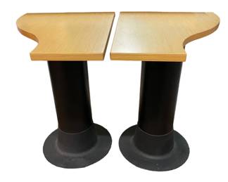 $880 USD     Vintage Herman Miller Black Pedestal Base s-curve Console End Tables EK221-11    Handsome pair of vintage Herman Miller black pedestal base S-curve console or sofa tables. Beautiful condition, keeping in mind that these are vintage and not new so will have minor signs of use and wear. Circa, Late 20th Century.
Dimensions: 22 x 30 x 29"H (each)
Condition: Very good condition.
Local pick up Merrifield, VA.  Contact us for shipper suggestions.     https://goodbyhello.com/products/copy-of-4-gray-leather-crate-barrel-counter-stools-ek221-10?_pos=82&_sid=2469c3f2f&_ss=r