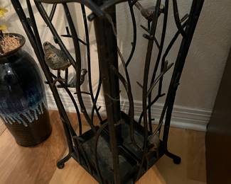 $60 Coat Rack and Umbrella holder, black iron with bird details