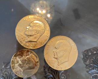 $25 set of 3 Vintage 1972 Eisenhower coin flying eagle and 2 with Kennedy 1/2 dollar 1985