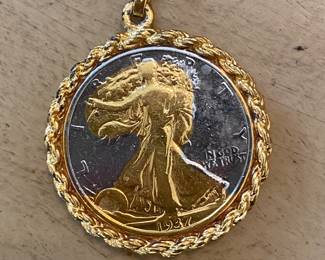 $48 Liberty Coin 1984 in gold plated rope bezel