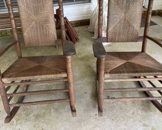 $120 two brown rocking chairs with woven seat and back