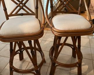 $150 Pair of bamboo barstools 21 W x  17D x 44H