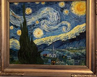 $80 Gold Framed vibrant Starry Night painting 30 x 26