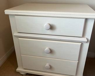 $775 - White Ashley bedroom set, queen bed & mattress with 2 night stands & dresser chest with mirror 