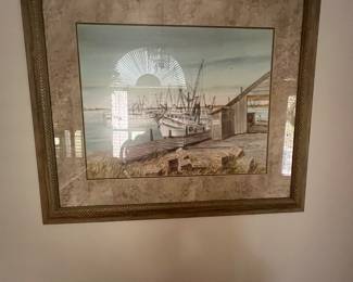 $95 Artwork signed by Shipman group of Shrimp boats 42W  x 36H