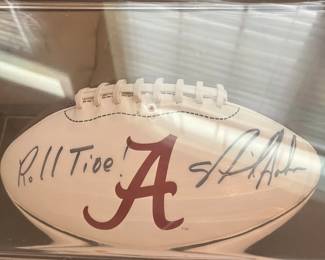 #1. $500 Alabama football signed by Nick Saban in display case
