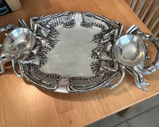$48 Pewter crab tray with handles 13 W x 11D