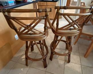 Two Bamboo Barstools 21W x 17D x 44H