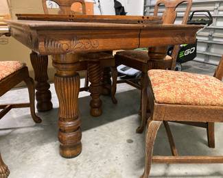 #63 - $350 Table alone - Oak Pub Table w/2 Leaves 42"sq.  Leaves 10.5"W OR BUY chairs w/it for $600