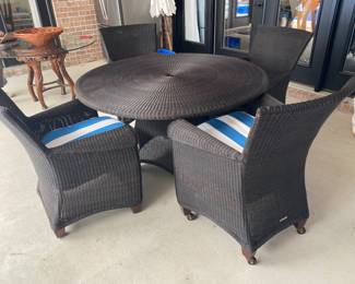#1 - $1100 Brown Jordan All Weather Wicker Round Table w/4 chairs (4 on casters) 54"Rx35"H.   Chairs 20"Wx39"H (pillows were just redone a couple of years ago)