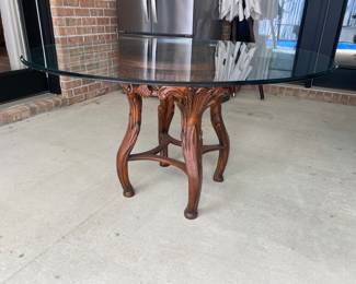 #50 - $350 - Glass Top Round Table w/Wood Base. 52"Rx29"H