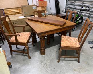 #63 - $350 Table alone - Oak Pub Table w/2 Leaves 42"sq.  Leaves 10.5"W OR BUY chairs w/it for $600