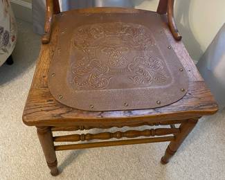 #48 - $75 Wood Chair with Leather Seat. 19"Wx41"H