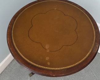 #35 - $80 - Round Tripod Table with Leather Insert.  22"Rx26"H