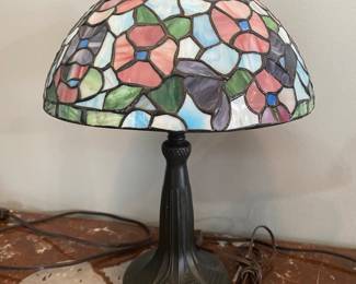 #11 - $70 - Stained Glass Lamp 17"Hx12"W Pink Flowers