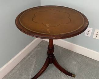#35 - $80 - Round Tripod Table with Leather Insert.  22"Rx26"H
