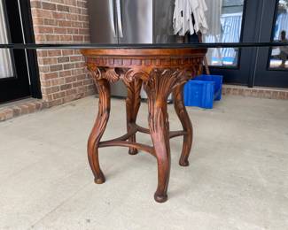 #50 - $350 - Glass Top Round Table w/Wood Base. 52"Rx29"H