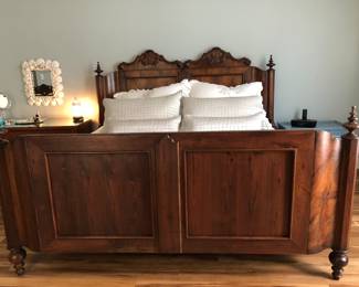 #14 - $3500 - Antique French King Size Bed. Was two twins handcrafted by woodworker to a King size bed 88"Wx74"H.   Foot board 45"H