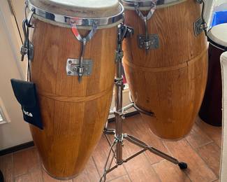 #78 - $1200 - Vintage Gon Bops of California set of Congas with travel cases 