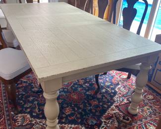 17A - White washed dining table -84"L w/leaf (leaf 18") x30"Hx42"W