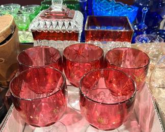 Atomic cranberry glass goblets