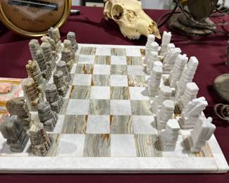 carved marble chess set & tic-tac-toe