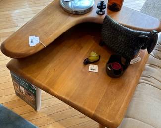 Heywood-Wakefield Aristocraft Table, Bennington Pottery Sheep Bank, Amber Lidded Jar, Vintage Snail Candle