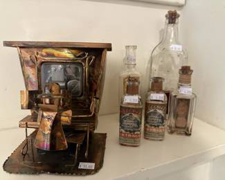 Antique bottles, Copper Piano Man Music Box