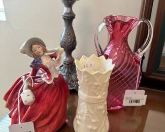 Chalet Style Cranberry Vase, Royal Doulton Autumn Breezes, Belleek lily of the valley vase