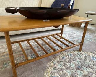 Heywood Wakefield Coffee Table, Monkey Pod Leaf Bowl