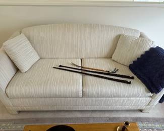 Sofa, Carved Walking Sticks, Blanket