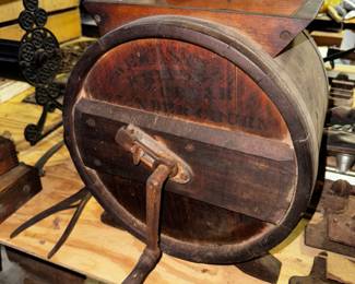 Primitive White Cedar Cylinder, Butter Churn
