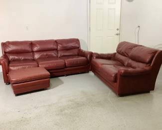 NIAB807 Burnt Red, Leather Sofa And Loveseat Deep Red leather sofa and loveseat from Classic Leather company. Sofa measures approximately 78" long by 32" tall by 36" deep.&nbsp;
