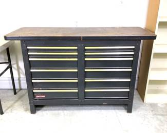 NIAB205 Craftsman Tool Storage Workbench 12 drawer Craftsman workbench. Comes with lots of miscellaneous nails, screws, nuts and bolts of different sizes and other kind of tools.
