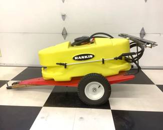 NIAB206 Rankin 25 Gallon Lawn Tractor Spayer Has 2 sprayers on the back and 1 hose spayer, 25 gallon water tank. High Flo Gold Series pump. Just needs a battery to hook up to it. Wasn't tested
