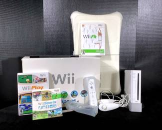 NIAB210 Wii Sports Wii Sports console, which comes with 2 nunchucks, 1 controller(which has some battery acid inside due to batteries left inside), Balance board(also has battery acid inside), all the power cords and sensor bar.&nbsp;
