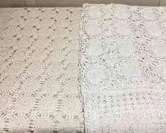 NIAD102 Victorian Era Crochet Table Clothes Two antique, one cream/ivory in color. Oblong shape. Measures approximately 5ft 4 inch by 4ft 4 inch.
