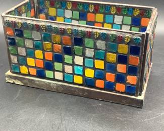 Stained glass mosaic brass box