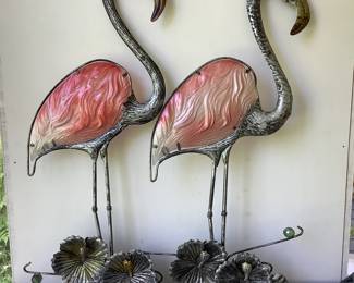 Extra large flamingo wall decor, metal and glass