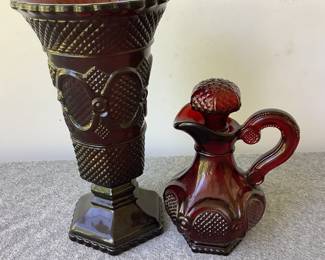 Avon's Cape Cod Red 1876 cruet and vase