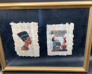 Egyptian Papyrus Paintings in floating clear matting and gold frame